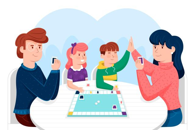 Une famille qui joue à un jeu de société