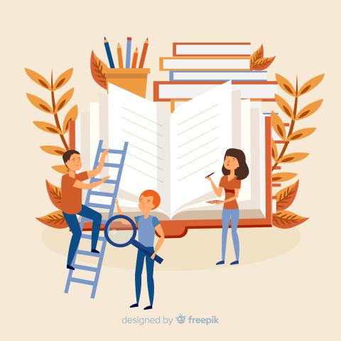 illustration de personnes intervenant sur un livre g&eacute;ant