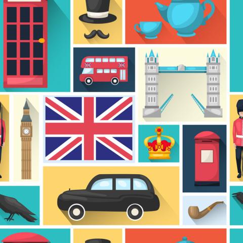 Pêle mêle de lieux londoniens : Big ben , cabine téléphonique, taxi