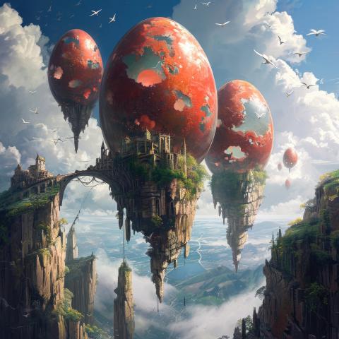 des oeufs de pâques surréalistes avec un paysage de monde fantastique