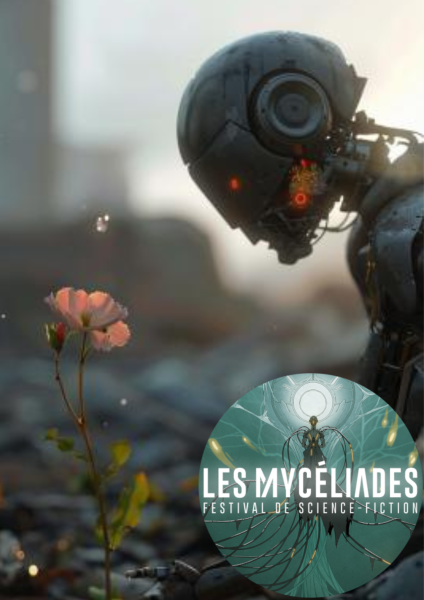 un robot avec une fleur