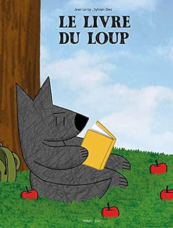 Illustration d'un loup assis qui lit au pied d'un arbre 