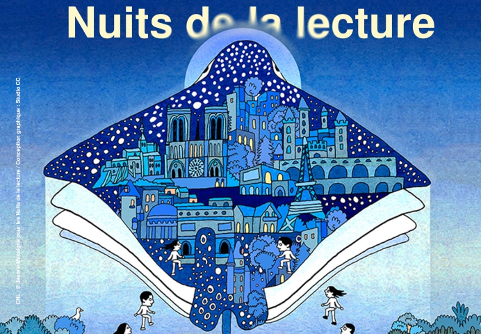 une raie bleue illustrée avec une ville avec des monuments 